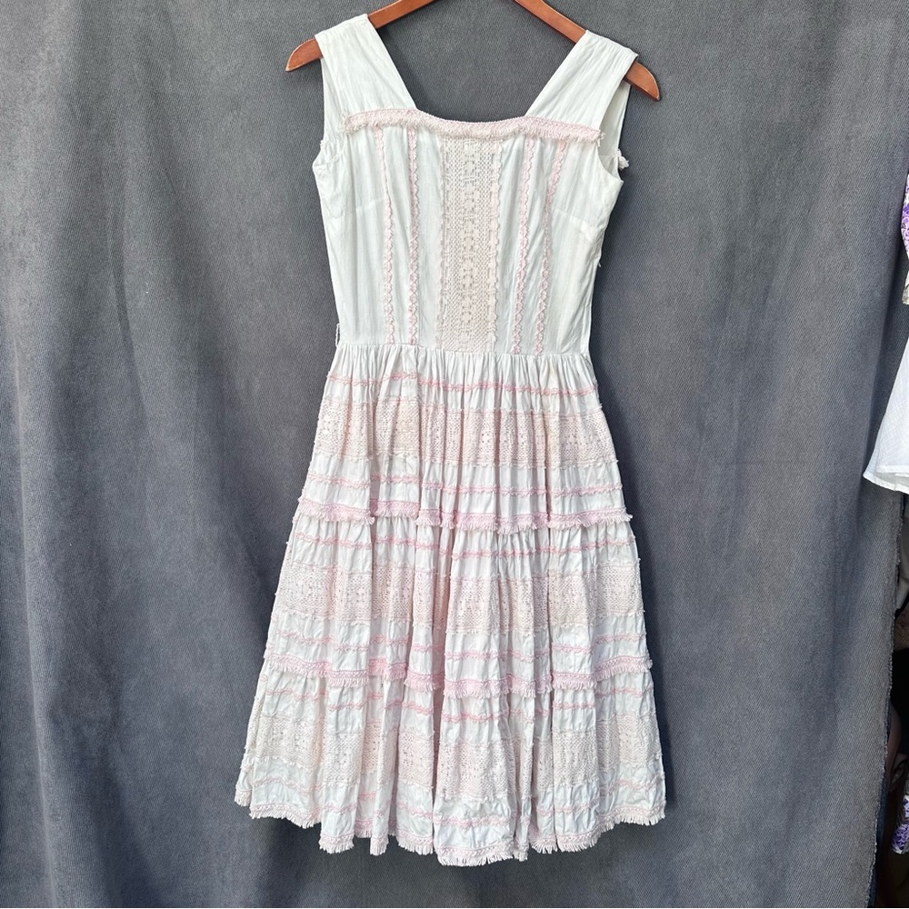 Elegant Pink and White Lace Dress
